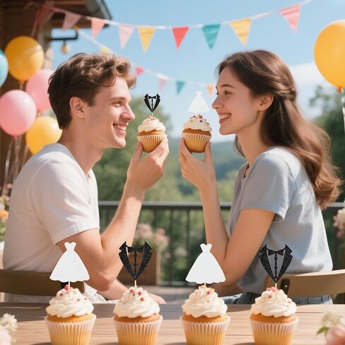 12Pcs Wedding Cupcake Toppers - Glitter Bride Groom Cupcake Pick for Bridal Shower Wedding Engagement Party Cupcake Decoration Supplies in Saudi Arabia