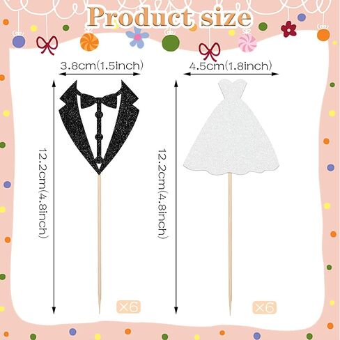 12Pcs Wedding Cupcake Toppers - Glitter Bride Groom Cupcake Pick for Bridal Shower Wedding Engagement Party Cupcake Decoration Supplies in Saudi Arabia