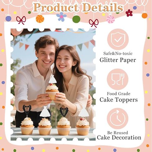 12Pcs Wedding Cupcake Toppers - Glitter Bride Groom Cupcake Pick for Bridal Shower Wedding Engagement Party Cupcake Decoration Supplies in Saudi Arabia
