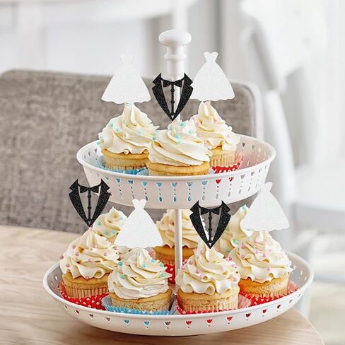 12Pcs Wedding Cupcake Toppers - Glitter Bride Groom Cupcake Pick for Bridal Shower Wedding Engagement Party Cupcake Decoration Supplies in Saudi Arabia