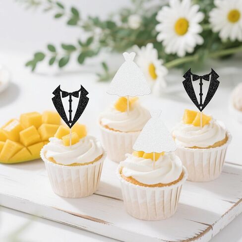 12Pcs Wedding Cupcake Toppers - Glitter Bride Groom Cupcake Pick for Bridal Shower Wedding Engagement Party Cupcake Decoration Supplies in Saudi Arabia