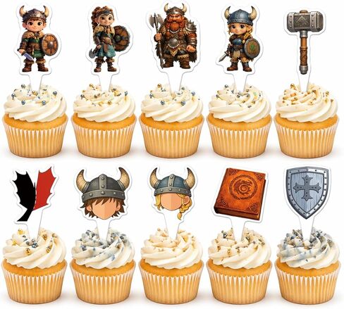 20PCS Viking Cupcake Toppers – Nordic Warrior Birthday Party Cake Decorations for Kids Boys Girls, Viking Theme Dessert Picks Party Supplies (10 Designs) in Saudi Arabia