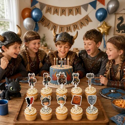 20PCS Viking Cupcake Toppers – Nordic Warrior Birthday Party Cake Decorations for Kids Boys Girls, Viking Theme Dessert Picks Party Supplies (10 Designs) in Saudi Arabia