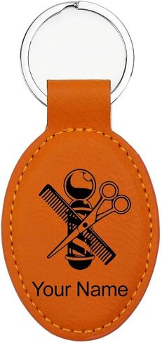 LaserGram Oval Keychain, Barber Shop Pole, Personalized Engraving Included in Kuwait