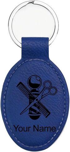 LaserGram Oval Keychain, Barber Shop Pole, Personalized Engraving Included in Kuwait