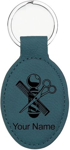 LaserGram Oval Keychain, Barber Shop Pole, Personalized Engraving Included in Kuwait