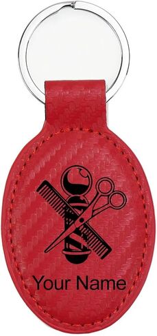LaserGram Oval Keychain, Barber Shop Pole, Personalized Engraving Included in Kuwait