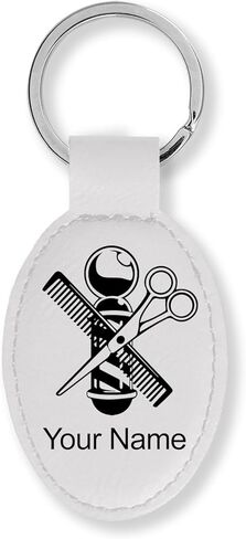 LaserGram Oval Keychain, Barber Shop Pole, Personalized Engraving Included in Kuwait