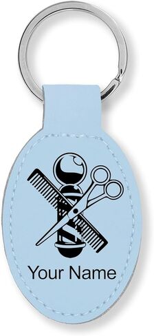 LaserGram Oval Keychain, Barber Shop Pole, Personalized Engraving Included in Kuwait