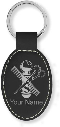LaserGram Oval Keychain, Barber Shop Pole, Personalized Engraving Included in Kuwait