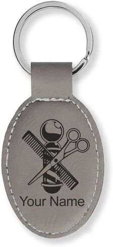 LaserGram Oval Keychain, Barber Shop Pole, Personalized Engraving Included in Kuwait