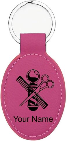 LaserGram Oval Keychain, Barber Shop Pole, Personalized Engraving Included in Kuwait