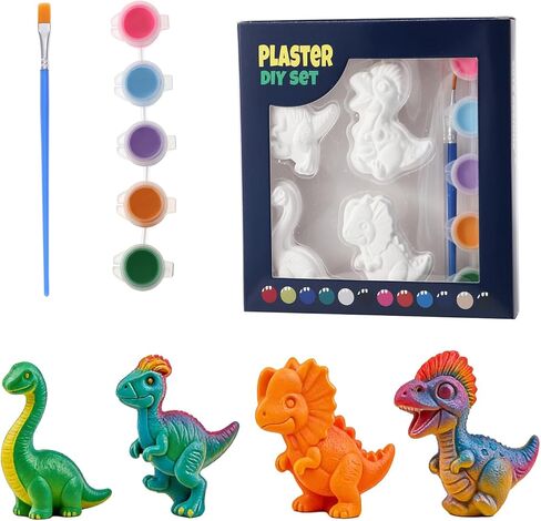 4Pcs Dinosaur Plaster Painting Kit for Kids - DIY Coloring Craft Kit with Unpainted Figurines (T-Rex/Ankylosaurus/Brachiosaurus/Velociraptor) | Kid-Safe All-in-One Art Toy for Creative Play(Animal 6) in Saudi Arabia