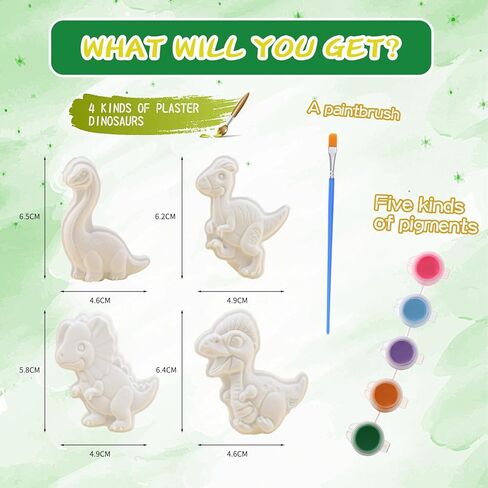 4Pcs Dinosaur Plaster Painting Kit for Kids - DIY Coloring Craft Kit with Unpainted Figurines (T-Rex/Ankylosaurus/Brachiosaurus/Velociraptor) | Kid-Safe All-in-One Art Toy for Creative Play(Animal 6) in Saudi Arabia
