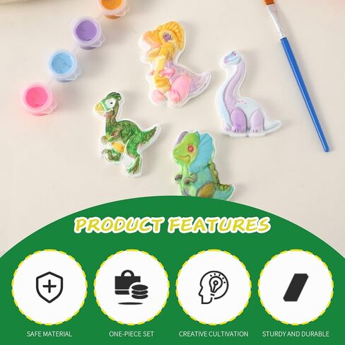 4Pcs Dinosaur Plaster Painting Kit for Kids - DIY Coloring Craft Kit with Unpainted Figurines (T-Rex/Ankylosaurus/Brachiosaurus/Velociraptor) | Kid-Safe All-in-One Art Toy for Creative Play(Animal 6) in Saudi Arabia