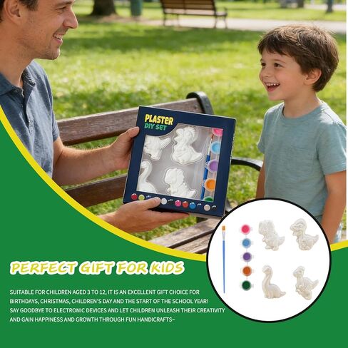 4Pcs Dinosaur Plaster Painting Kit for Kids - DIY Coloring Craft Kit with Unpainted Figurines (T-Rex/Ankylosaurus/Brachiosaurus/Velociraptor) | Kid-Safe All-in-One Art Toy for Creative Play(Animal 6) in Saudi Arabia