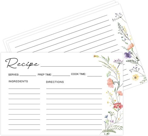 50 Pack 4x6 Recipe Cards, Double Sided Wildflower Recipe Cards for Bridal Shower, Weeding, Housewarming, Kitchen Gifts, Christmas Cardstock Index Menu Card in Saudi Arabia
