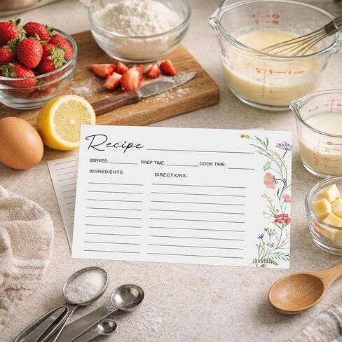 50 Pack 4x6 Recipe Cards, Double Sided Wildflower Recipe Cards for Bridal Shower, Weeding, Housewarming, Kitchen Gifts, Christmas Cardstock Index Menu Card in Saudi Arabia