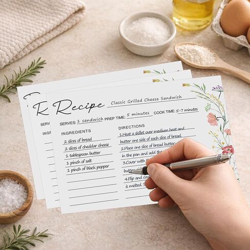50 Pack 4x6 Recipe Cards, Double Sided Wildflower Recipe Cards for Bridal Shower, Weeding, Housewarming, Kitchen Gifts, Christmas Cardstock Index Menu Card in Saudi Arabia