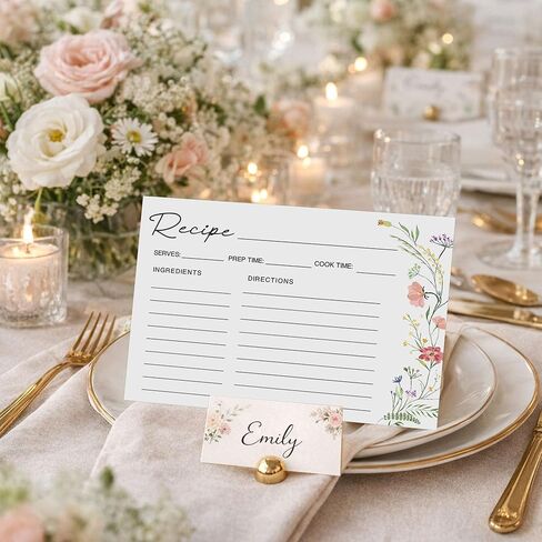 50 Pack 4x6 Recipe Cards, Double Sided Wildflower Recipe Cards for Bridal Shower, Weeding, Housewarming, Kitchen Gifts, Christmas Cardstock Index Menu Card in Saudi Arabia