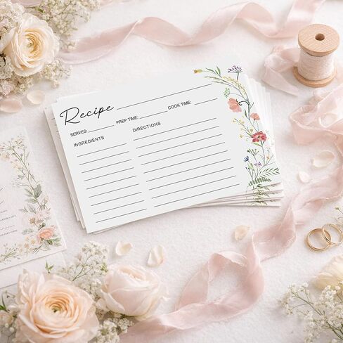50 Pack 4x6 Recipe Cards, Double Sided Wildflower Recipe Cards for Bridal Shower, Weeding, Housewarming, Kitchen Gifts, Christmas Cardstock Index Menu Card in Saudi Arabia