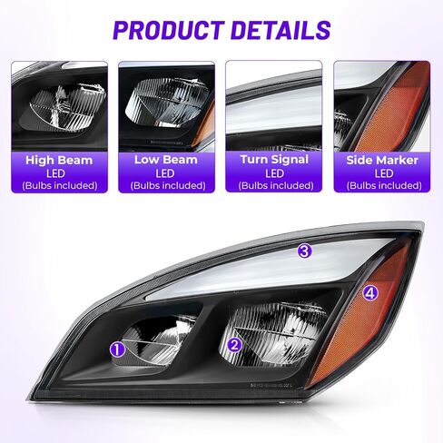 Led Headlights Compatible with 2018-2023 Cascadia Black Housing, Tailored for Elite Models, Driver and Passenger Side in Kuwait