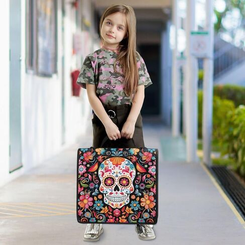 ALAZA Halloween Sugar Skull Flower الأزهار سحاب الموثق 3 حلقات منظم مع سحاب وحزام الكتف سعة كبيرة متعددة جيوب للعمل اللوازم المكتبية in Kuwait