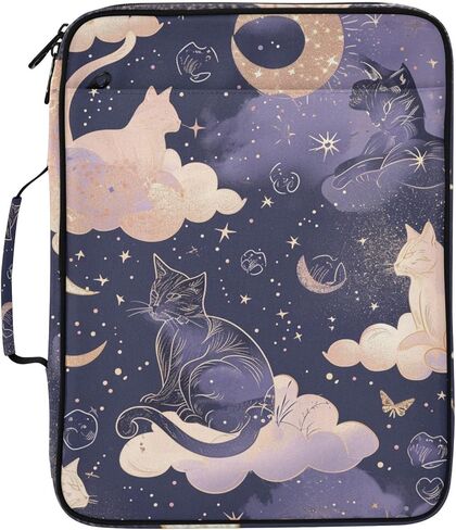 حقيبة ALAZA Cat Moon Star Witchy Purple ذات 3 حلقات مع منظم ملفات الأكورديون 7 جيوب، حجم الحروف، محفظة ملفات قابلة للتوسيع ومجلدات حلقية in Kuwait