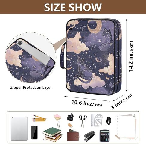 حقيبة ALAZA Cat Moon Star Witchy Purple ذات 3 حلقات مع منظم ملفات الأكورديون 7 جيوب، حجم الحروف، محفظة ملفات قابلة للتوسيع ومجلدات حلقية in Kuwait