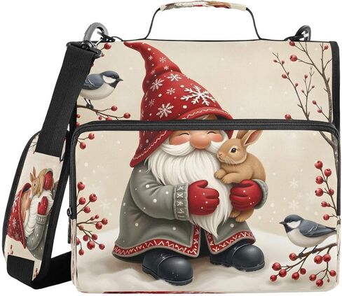 ALAZA Gnome Rabbit Bird Zipper Binder 3 Ring Binder Organizer with Zipper and Shoulder Strap Large Capacity Multi-Pocket for Office Supplies Work in Kuwait