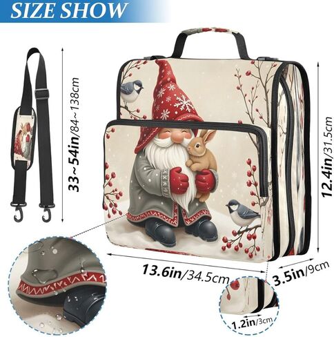 ALAZA Gnome Rabbit Bird Zipper Binder 3 Ring Binder Organizer with Zipper and Shoulder Strap Large Capacity Multi-Pocket for Office Supplies Work in Kuwait