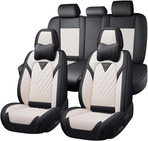 Car Seat Covers for Volkswagen Jetta 1999-2026, Premium Nappa Leather Waterproof & Anti-Slip, Full Coverage Customized fit Volkswagen Jetta Seat Covers Full Set (5 Seats Standard,Black-White) in Saudi Arabia