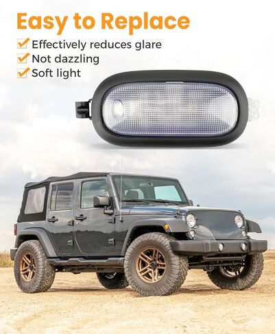 LED Dome Light w/Lens & Bulbs for Rear Overhead Roof Fit for Jeep Wrangler JK JKU 2011-2018, Interior Map Reading Light Accessories, Direct Replacement for 5KQ79DX9AC in Kuwait