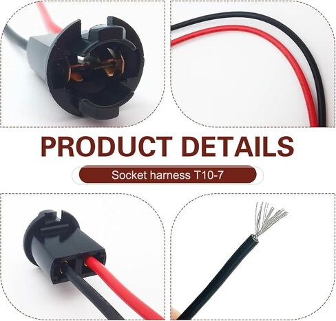 2PCS T10 Bulb Socket with Wire Pigtail, High-temperature Resistant Plastic Housing Socket with Pure Copper Wire Harness, License Plate Parking Light Pre-wired Connector (Multicolored) in Saudi Arabia
