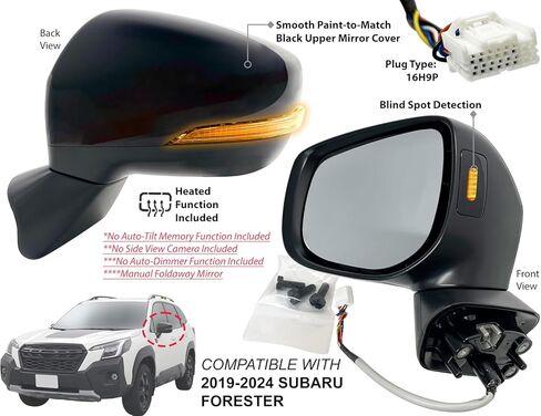 مرآة الرؤية الخلفية البديلة من APA متوافقة مع 2019-2024 FORESTER Power ساخنة مع إشارة الانعطاف وكشف النقاط العمياء طلاء لمطابقة غطاء المرآة للسائق الجانب الأيسر 91036SJ580 SU1320170 in Kuwait