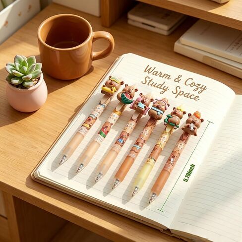 6 Pcs Cute Capybara Erasable Pens, 0.5mm Retractable Fine Point, Smooth Black Ink, Kawaii Cartoon Stationery for Back to School Office Supplies, Party Favors for Students Boys Girls Daily Use in Saudi Arabia