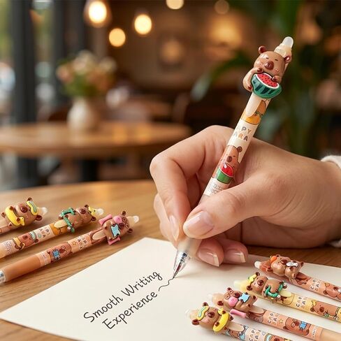 6 Pcs Cute Capybara Erasable Pens, 0.5mm Retractable Fine Point, Smooth Black Ink, Kawaii Cartoon Stationery for Back to School Office Supplies, Party Favors for Students Boys Girls Daily Use in Saudi Arabia