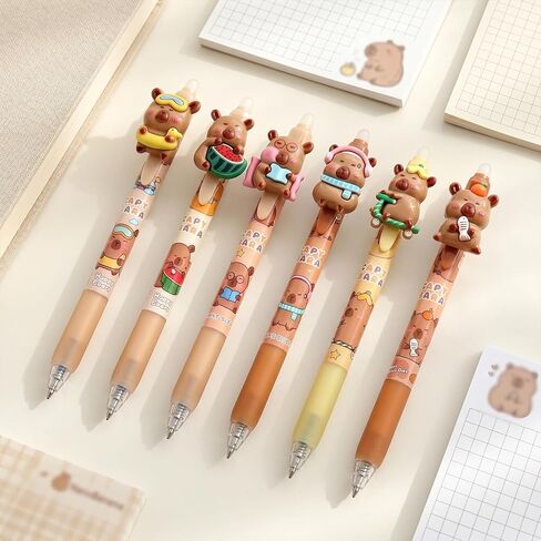 6 Pcs Cute Capybara Erasable Pens, 0.5mm Retractable Fine Point, Smooth Black Ink, Kawaii Cartoon Stationery for Back to School Office Supplies, Party Favors for Students Boys Girls Daily Use in Saudi Arabia