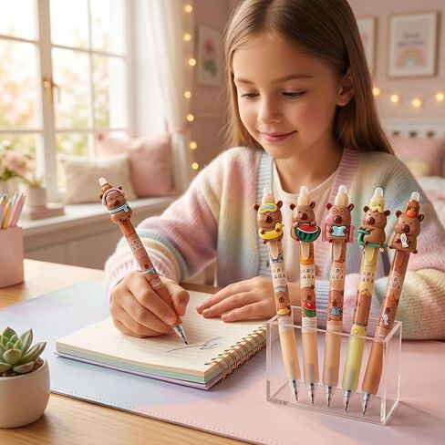 6 Pcs Cute Capybara Erasable Pens, 0.5mm Retractable Fine Point, Smooth Black Ink, Kawaii Cartoon Stationery for Back to School Office Supplies, Party Favors for Students Boys Girls Daily Use in Saudi Arabia