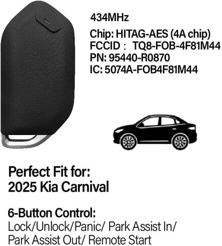 Replacement for 2025 Kia Carnival Key Fob Remote Control TQ8-FOB-4F81M44 6 Buttons 434MHz in Kuwait