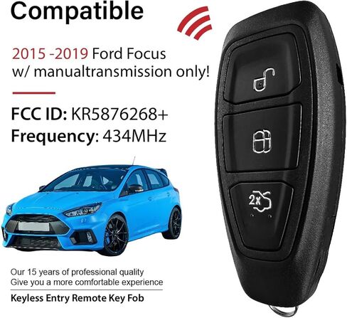 2 Keylessbest Replacement for 2015 2016 2017 2018 2019 Ford Focus w Manual Key Fob Remote Control KR5876268+ 3 Buttons 434MHz in Kuwait