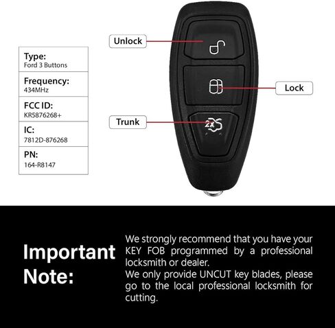 2 Keylessbest Replacement for 2015 2016 2017 2018 2019 Ford Focus w Manual Key Fob Remote Control KR5876268+ 3 Buttons 434MHz in Kuwait