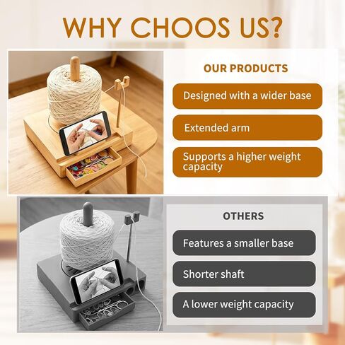 Portable Multi-Functional Wooden Yarn Spool Rotator with Phone Holder, Detachable Yarn Spool Box and Crochet Accessory Storage Box, Designed for Knitting Enthusiasts. (Original Wood Style) in Saudi Arabia