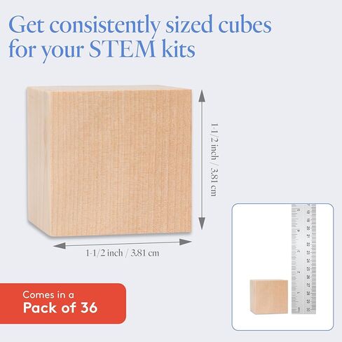 Unfinished Wood Craft Cubes 1-1/2 inch, Pack of 36 Small Wooden Blocks to Decorate, Wooden Cubes for Crafts and Dcor, by Woodpeckers in Kuwait