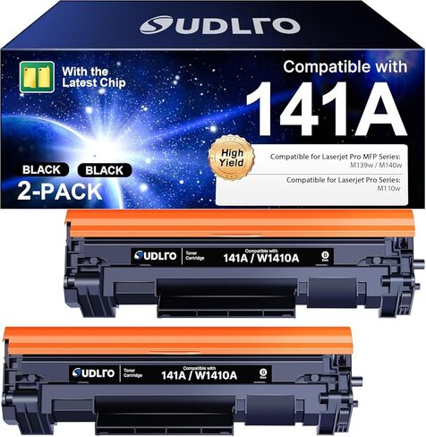 خرطوشة حبر 141A - استبدال W1410A مع شريحة لخرطوشة الحبر الأسود HP 141A W1410A 141X W1410X متوافقة مع Pro M110w، MFP M140w، M139w (2 أسود) in Kuwait
