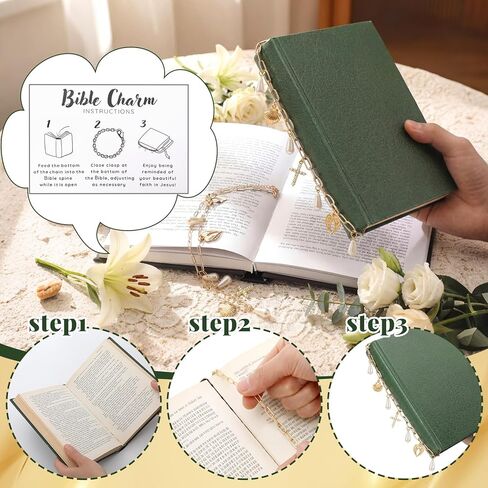 MTLEE 6 Pack Gold Bible Charm Chain Bookmark Necklace with Elegant Cross and Pearl Faith Christian Bookmark Scripture Reminder Religious Gift for Women VBS Bible Study Journal and Devotional Reading in Kuwait