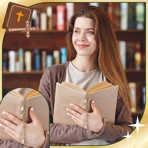 MTLEE 6 Pack Gold Bible Charm Chain Bookmark Necklace with Elegant Cross and Pearl Faith Christian Bookmark Scripture Reminder Religious Gift for Women VBS Bible Study Journal and Devotional Reading in Kuwait