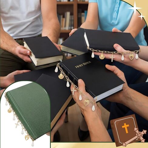 MTLEE 6 Pack Gold Bible Charm Chain Bookmark Necklace with Elegant Cross and Pearl Faith Christian Bookmark Scripture Reminder Religious Gift for Women VBS Bible Study Journal and Devotional Reading in Kuwait