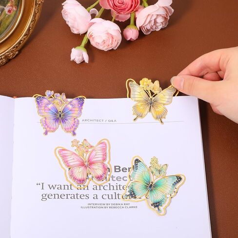 4 Pcs Butterfly Bookmark,Metal Butterfly Book Clip Vintage Oil Painting Theme Book Marks for Reading Women Writers Readers in Kuwait