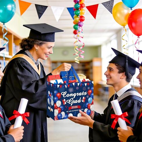 Woosytoo Congrats Grad Gift Bag 2026, Red White Blue Graduation Party Decorations Large 2026 Graduation Gift Bag with Greeting Card and Tissue Paper Class of 2026 Graduation Party Supplies in Kuwait